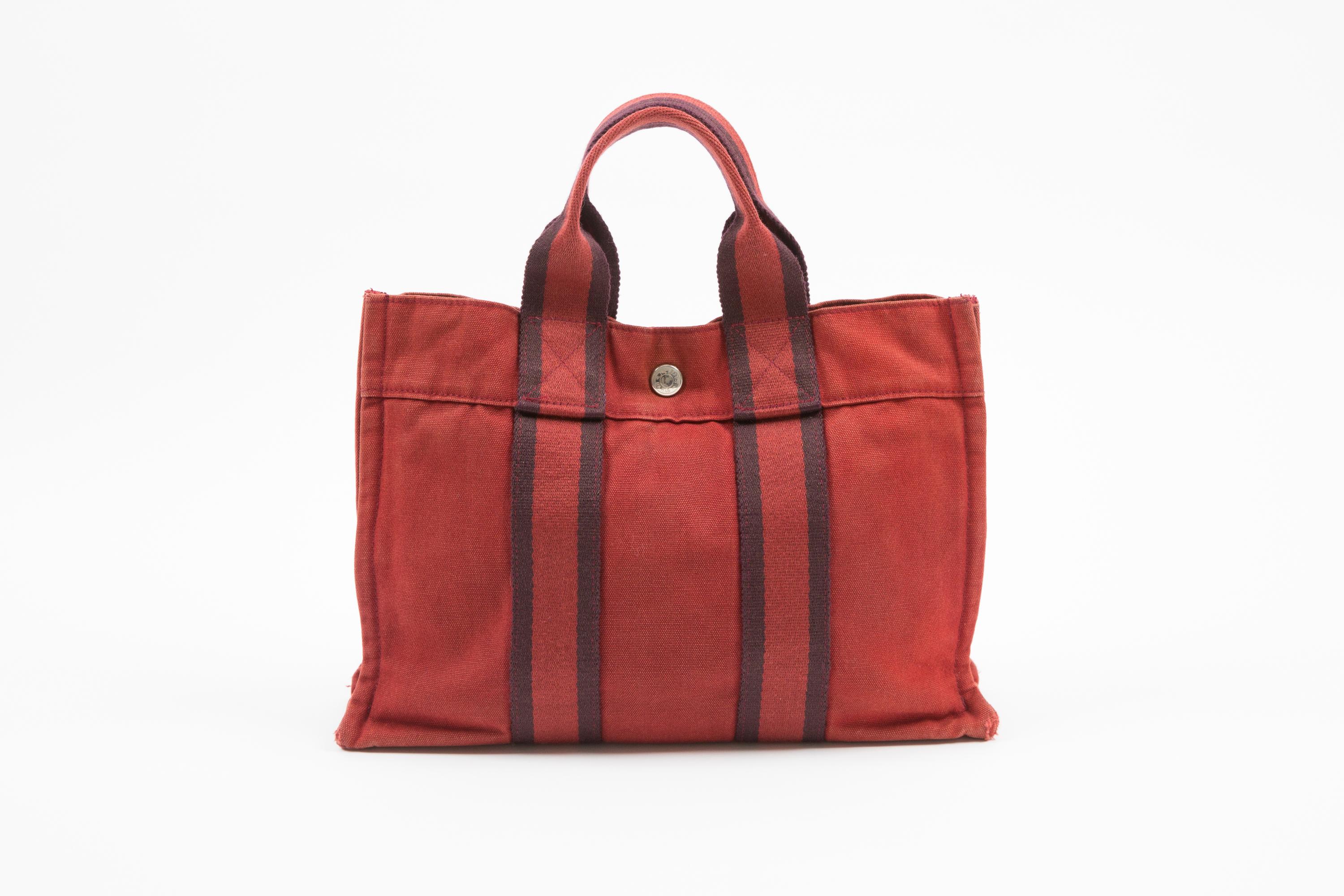 Rouge Hermes Petit fourre-tout en coton rouge Toto en vente