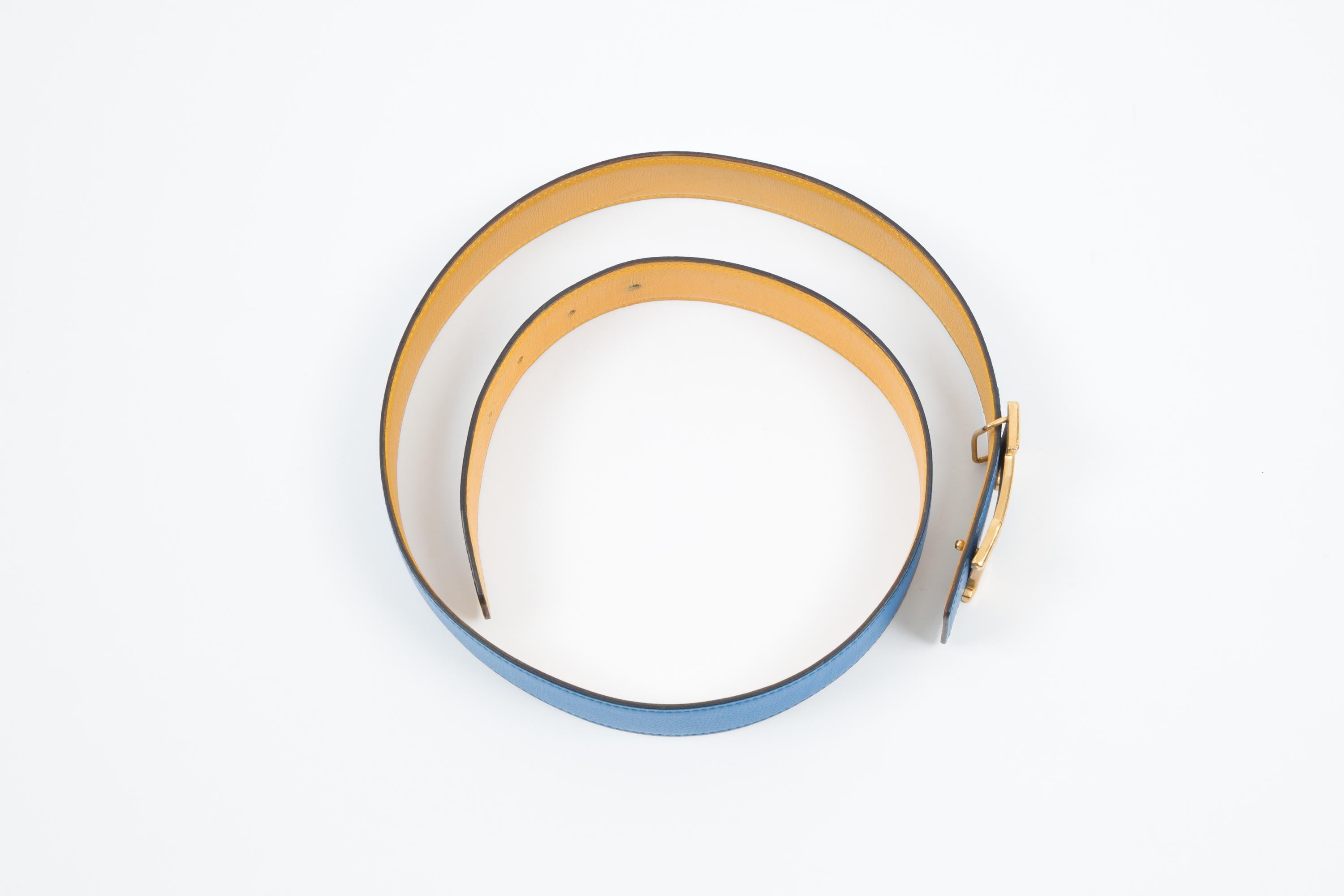 Orange Hermes Constance H.  Ceinture réversible en cuir bicolore bleu en vente
