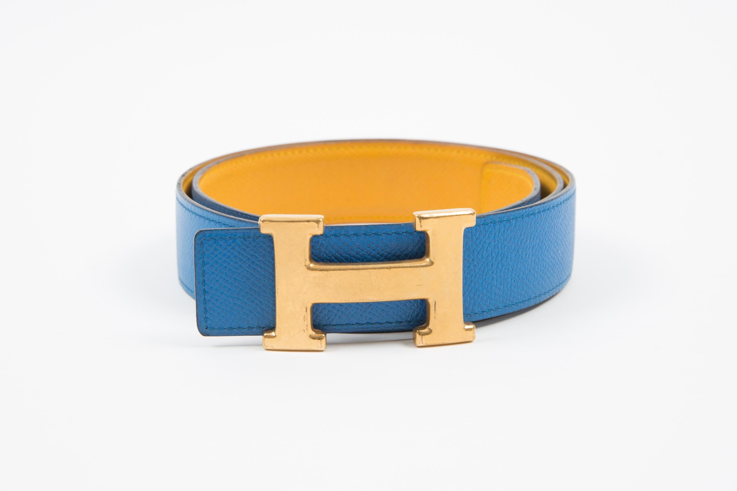 Ceinture réversible en cuir bleu bicolore 