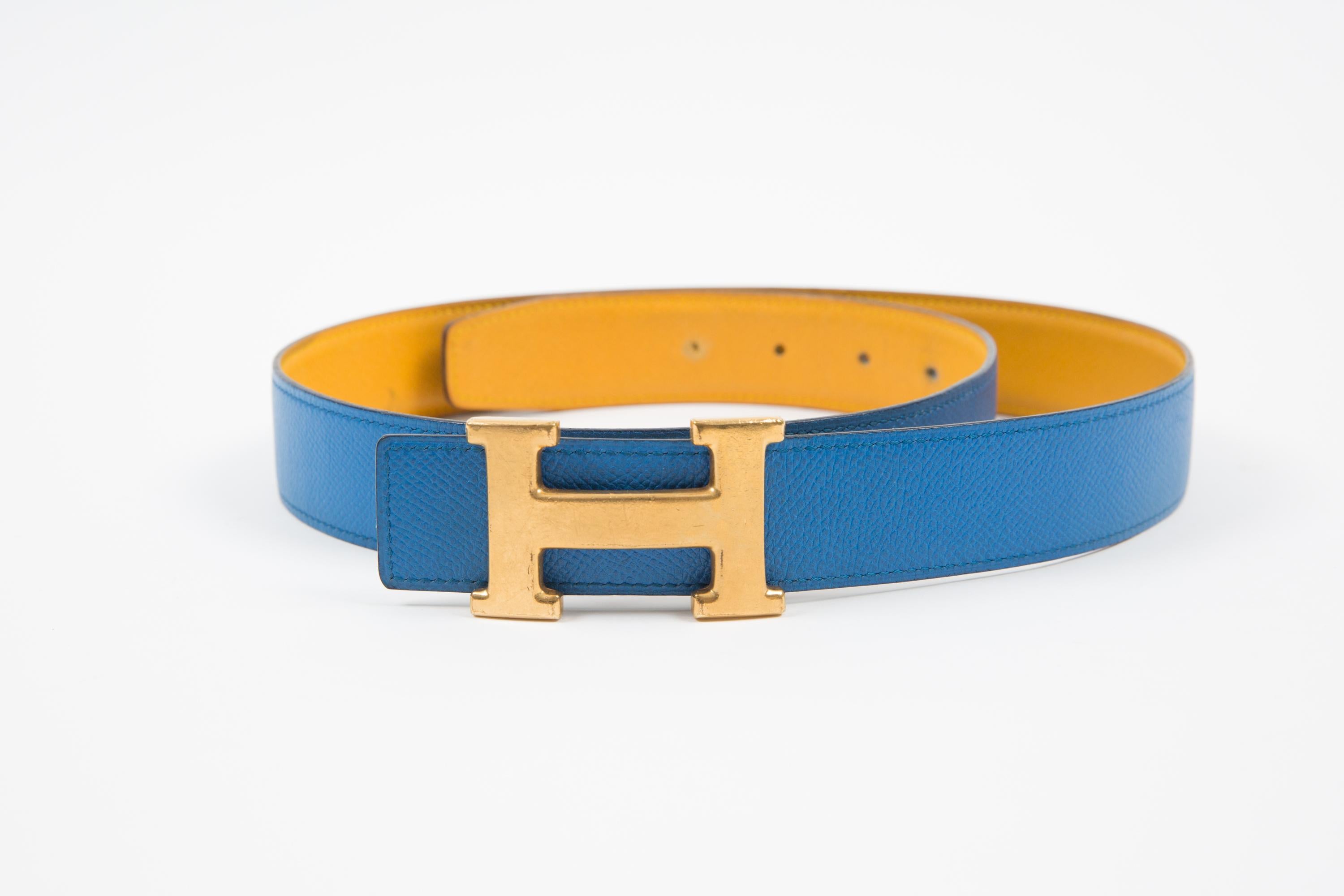 Hermes Constance H.  Ceinture réversible en cuir bicolore bleu Pour femmes en vente