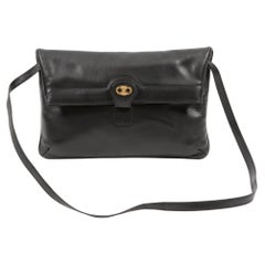 1970s Celine Black Leather Triomphe Shoulder Bag