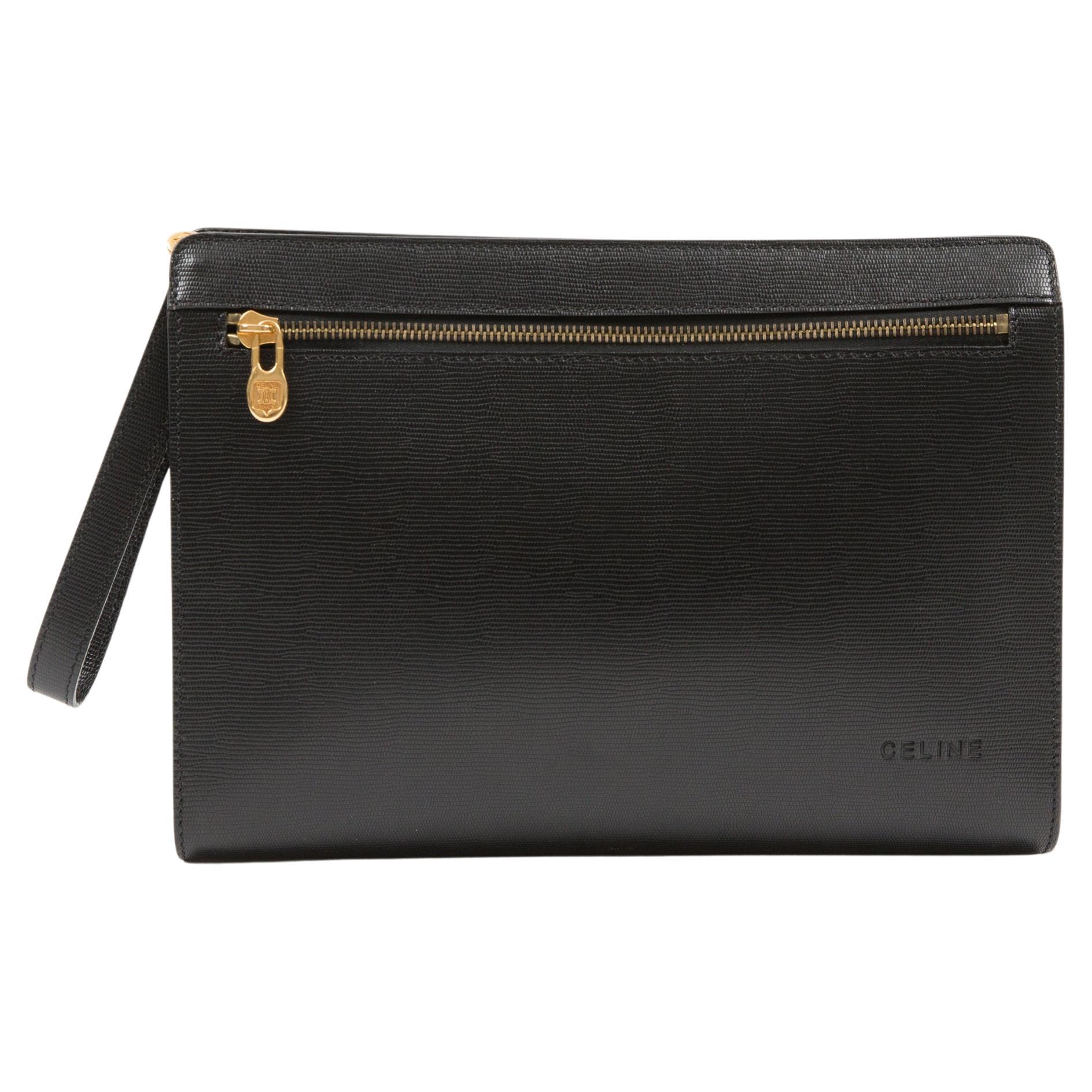 Pochette in pelle nera Celine