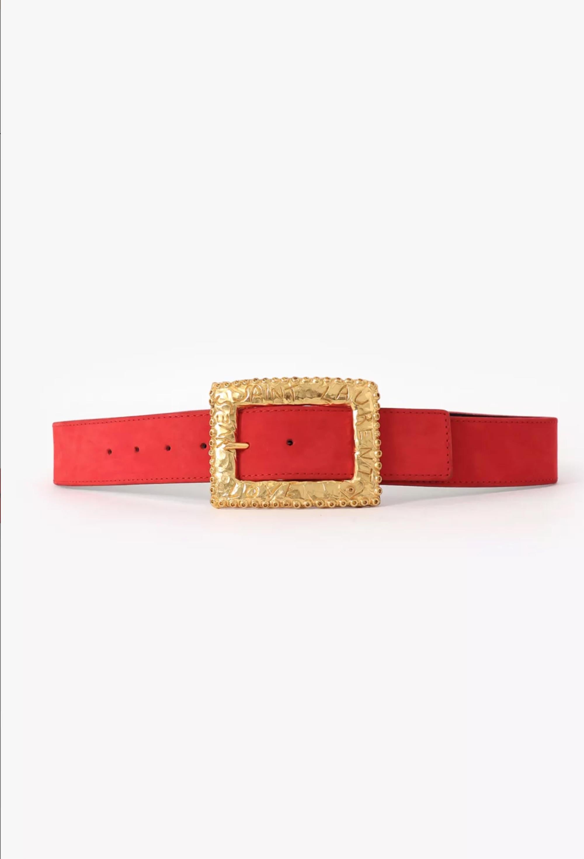 Yves Saint Laurent  Ceinture Love en daim rouge YSL en vente 1