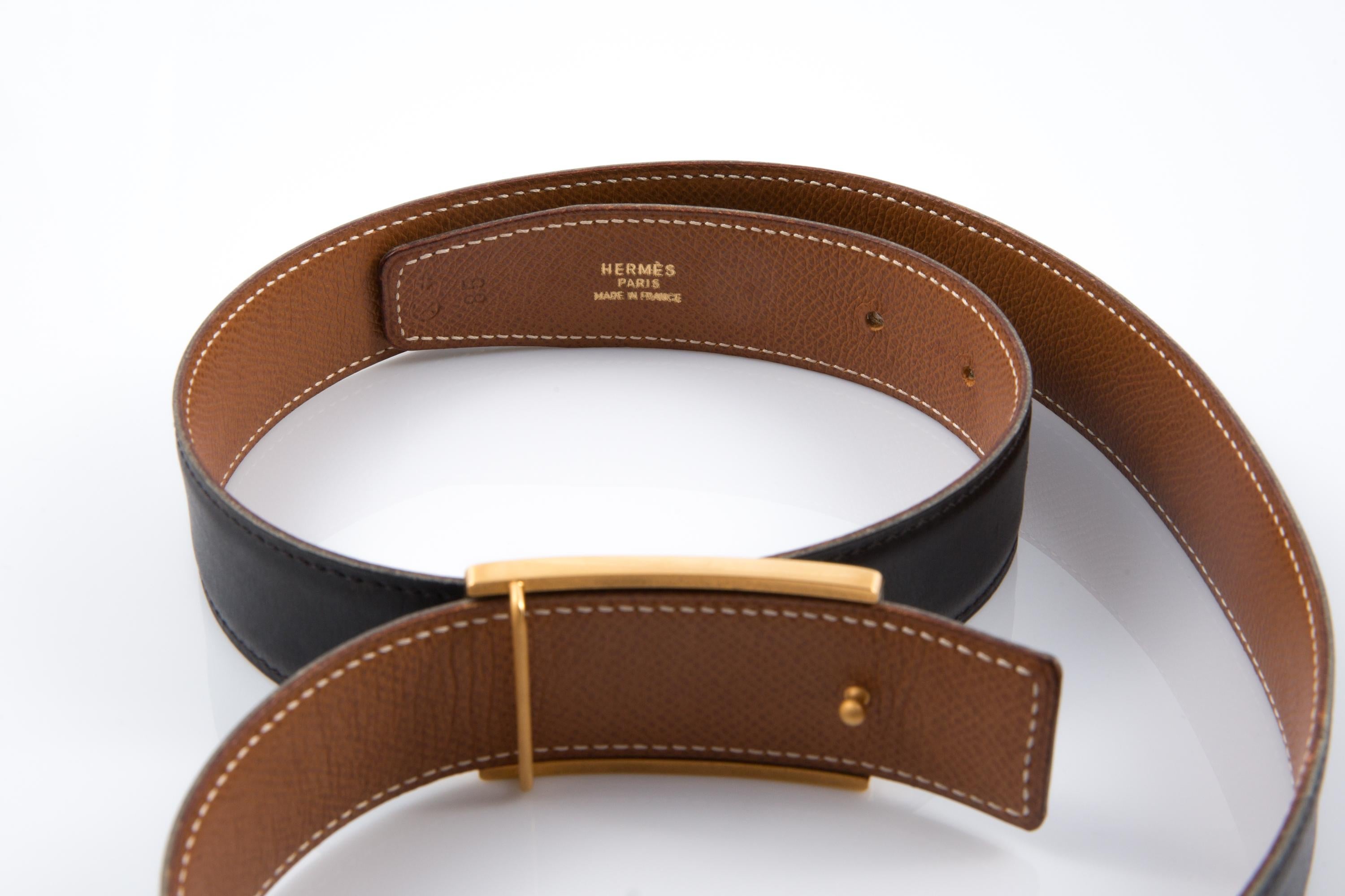 Hermes Pferd Schnalle Schwarz Box Ledergürtel im Angebot 1