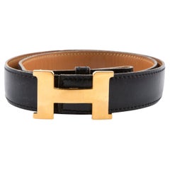 Hermes Constance H Black Box Leather Belt
