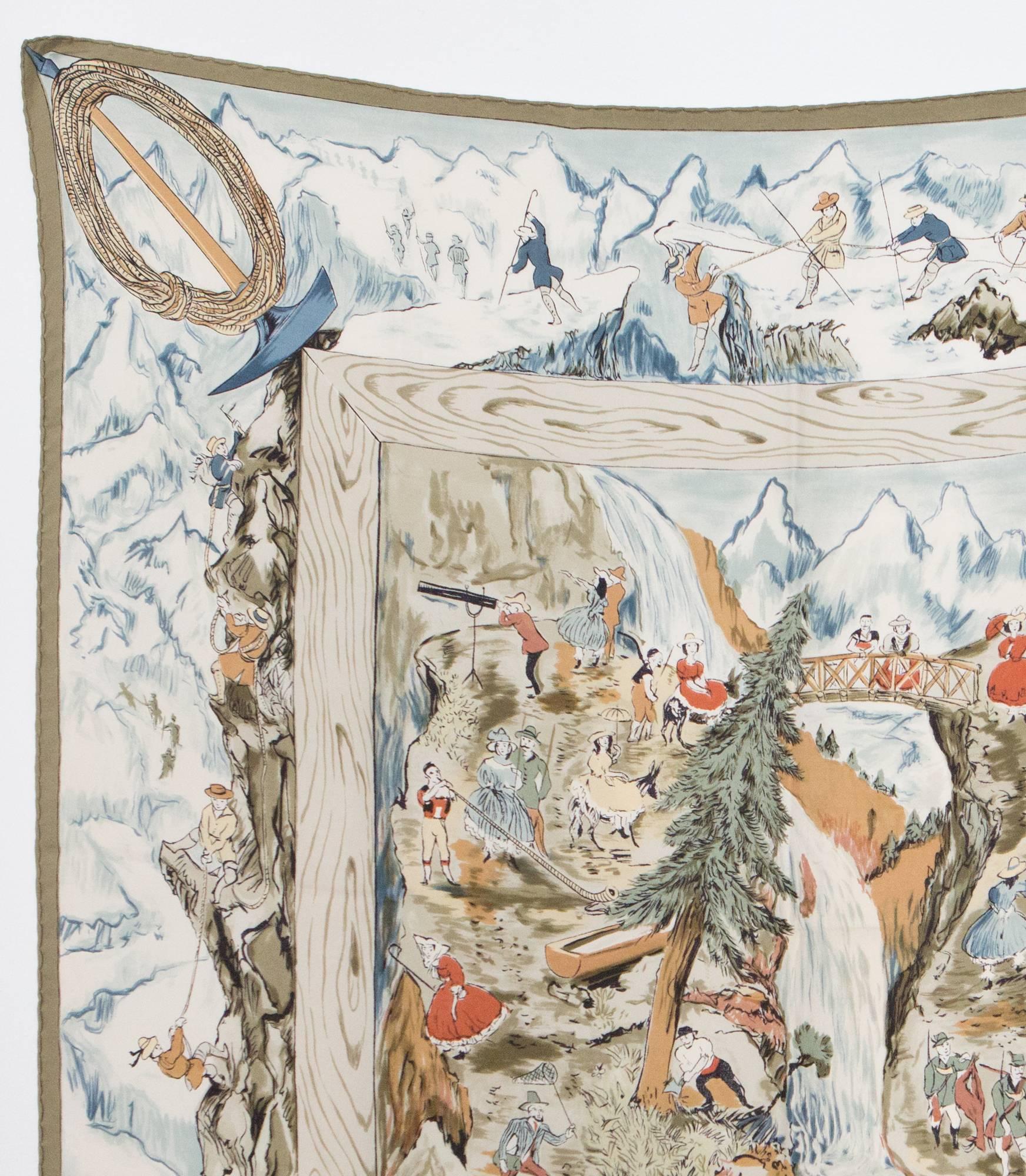 Gris 1946s Hermes Rarity Les Joies De La Montagne Silk Scarf