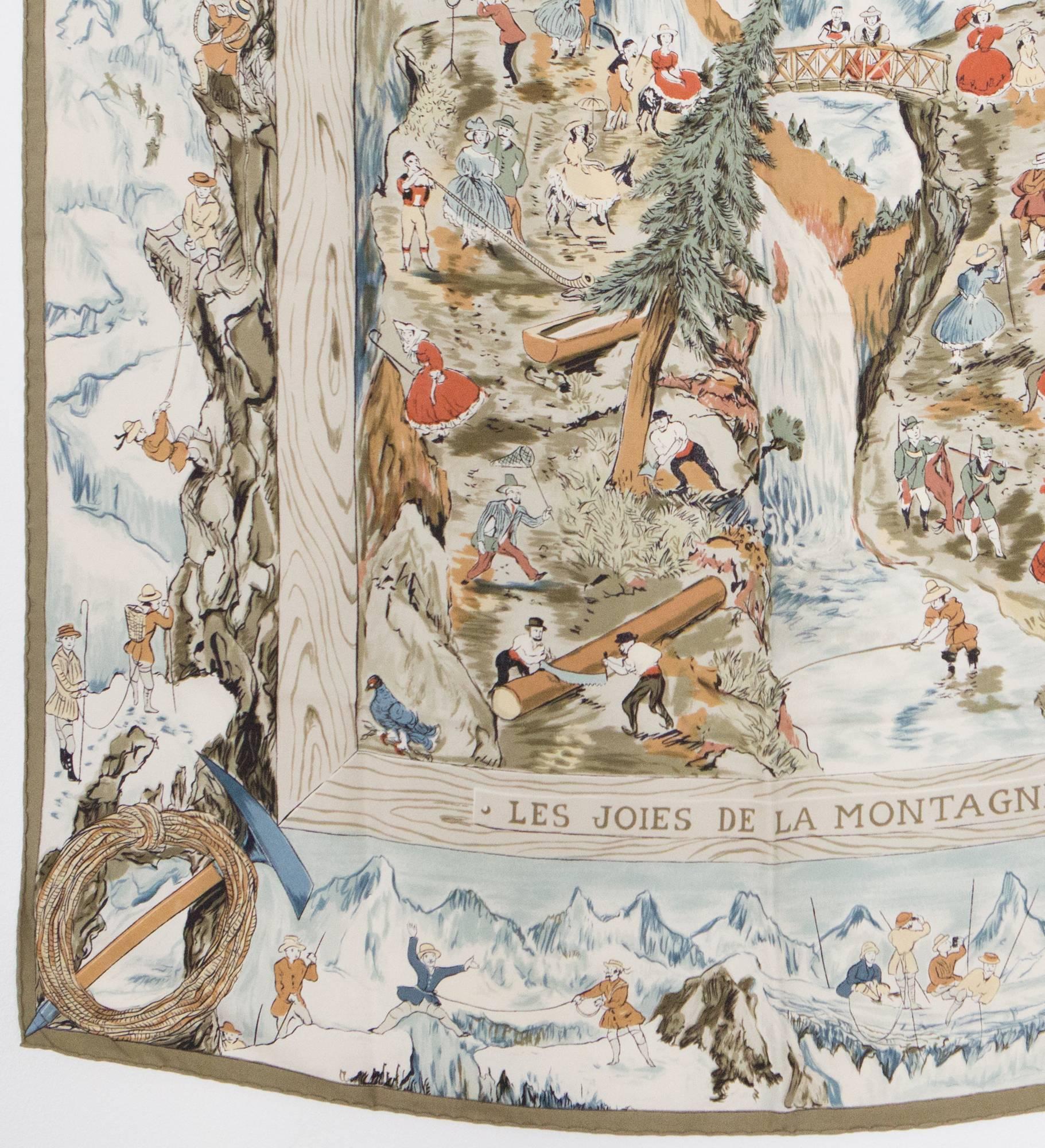 1946s Hermes Rarity Les Joies De La Montagne Silk Scarf 1