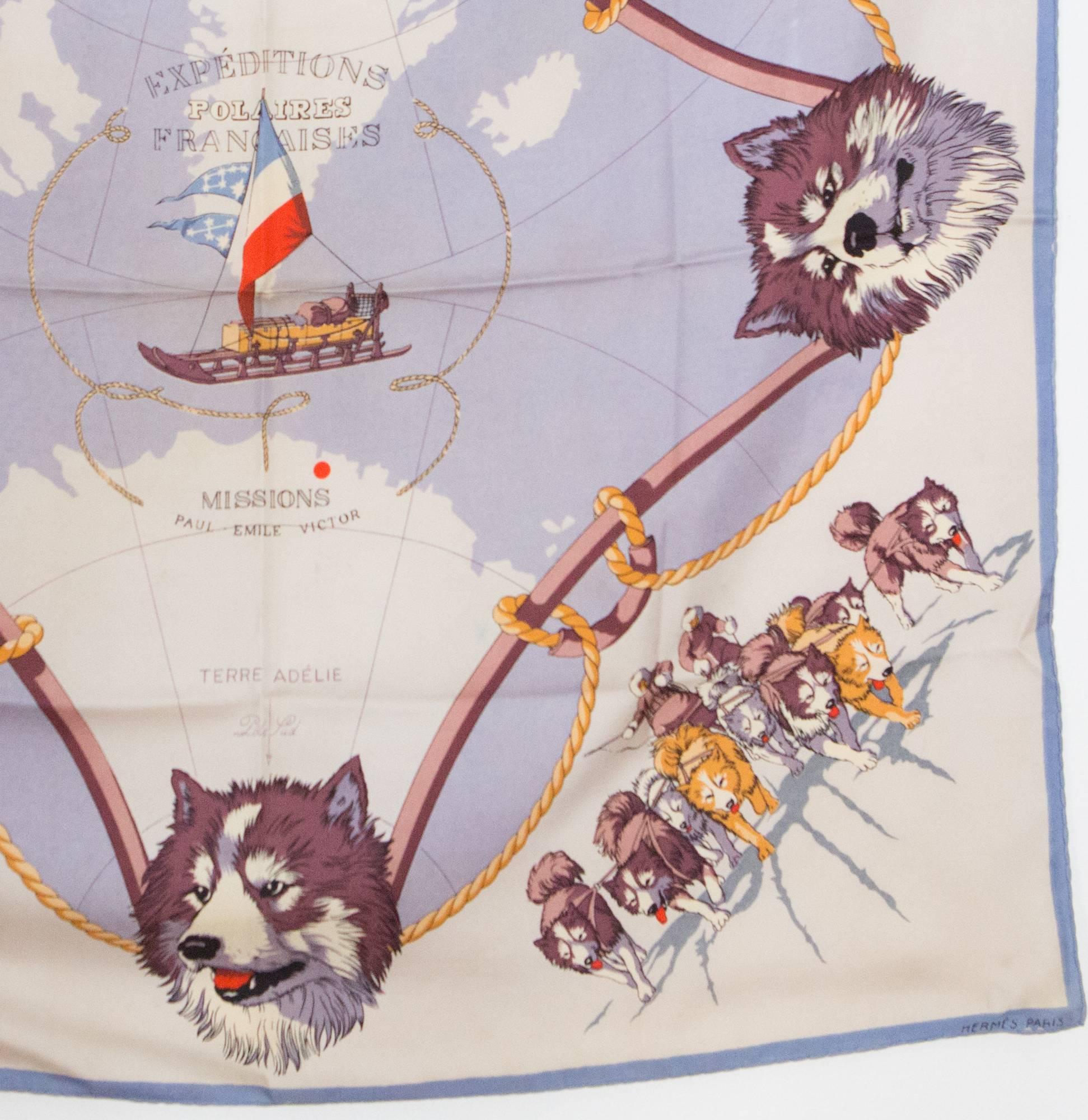 Rare 1951s Mission Paul Emile Victor Hermes Silk Scarf In Good Condition In Paris, FR
