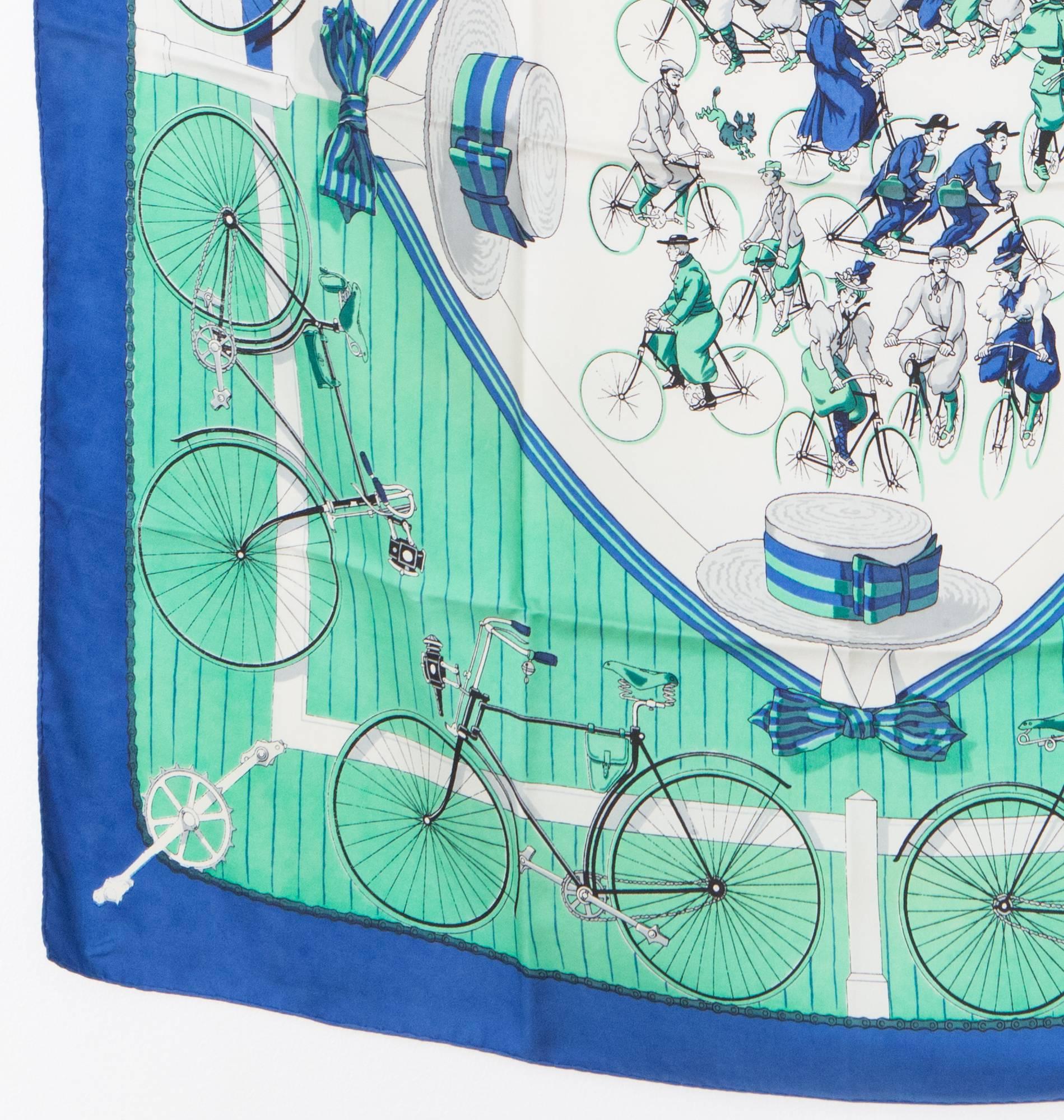 Women's or Men's Blue Green Hermes Les Becanes by Hugo Grygkar Silk Scarf 