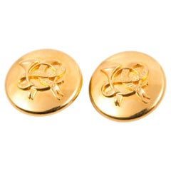 Hermes Gold Tone Horn Sellier Clip On Earrings