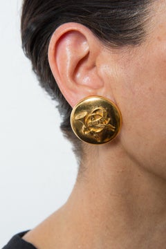 Hermes Gold Tone Horn Sellier Clip On Earrings