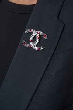 Chanel Embellished Black CC Brooch