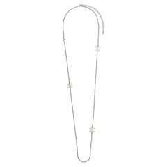Chanel CC Silver Tone Sautoir Long Necklace