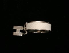 Hermes H White Leather and Silver Scarf Ring