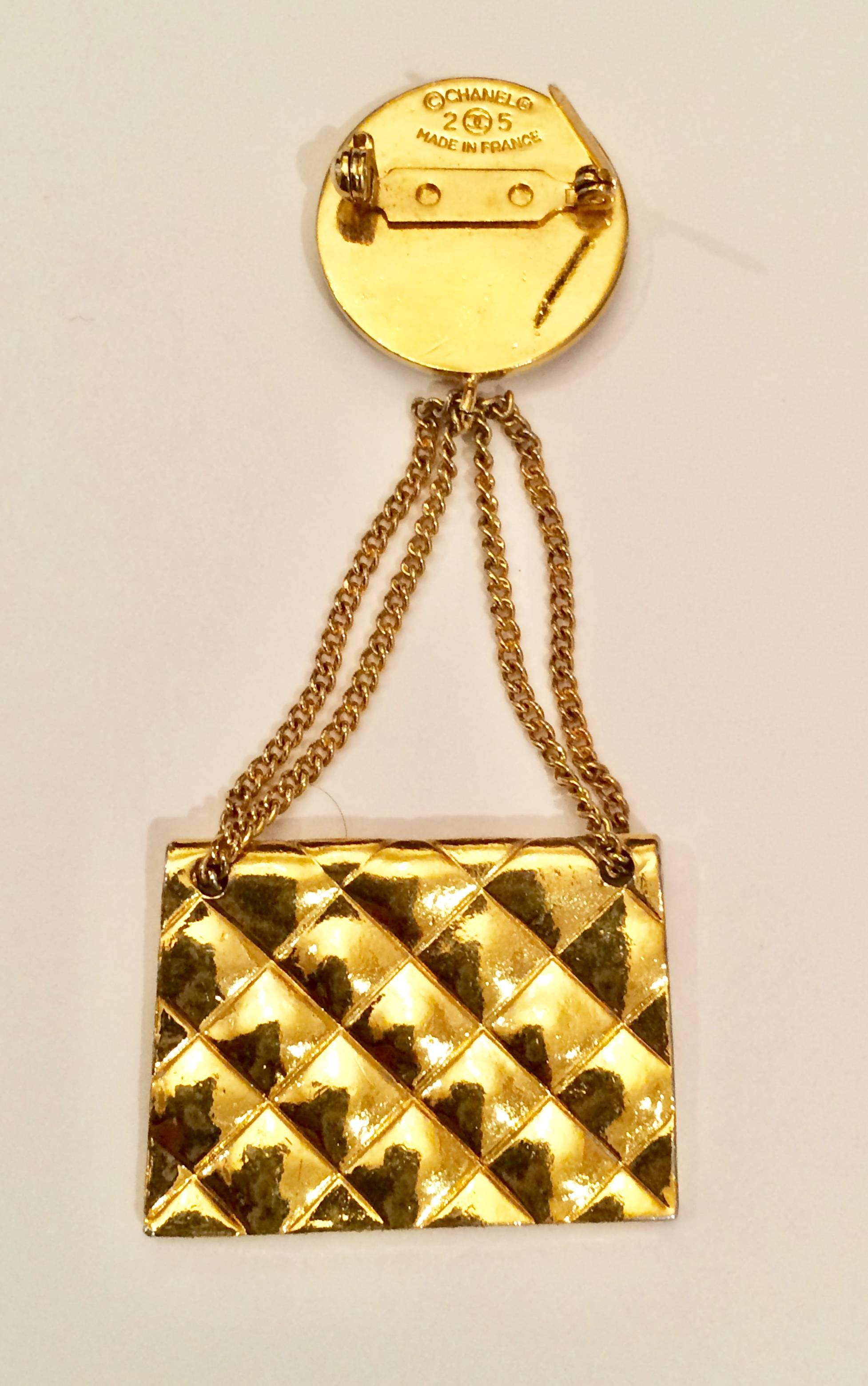 Chanel Gold Tone Handbag Brooch, circa 2005  In Excellent Condition In Paris, FR