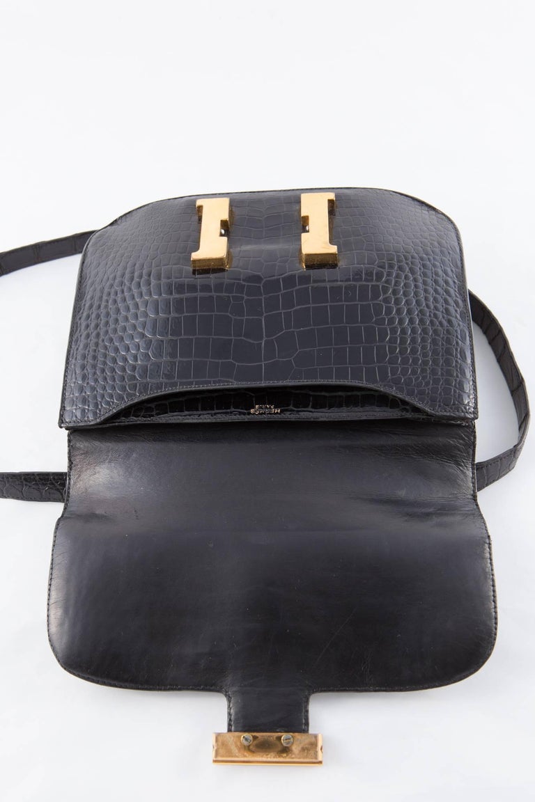 Hermes Black Constance H Shoulder Bag, 1960s For Sale at 1stdibs