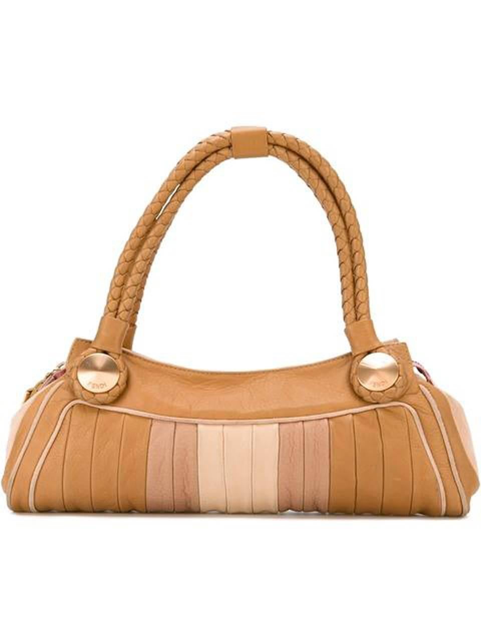 Fendi pastel leather paneled tote baguette bag featuring a ribbed design, a contrast piped trim, bronze-tone hardware, braided handles, a top zip fastening, an internal slip pocket and an internal logo plaque. 
In excellent vintage condition. Made