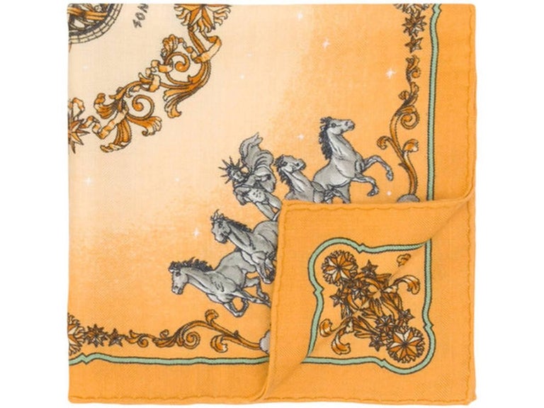 Hermes Yellow Cosmos Small Cashmere Scarf For Sale at 1stdibs