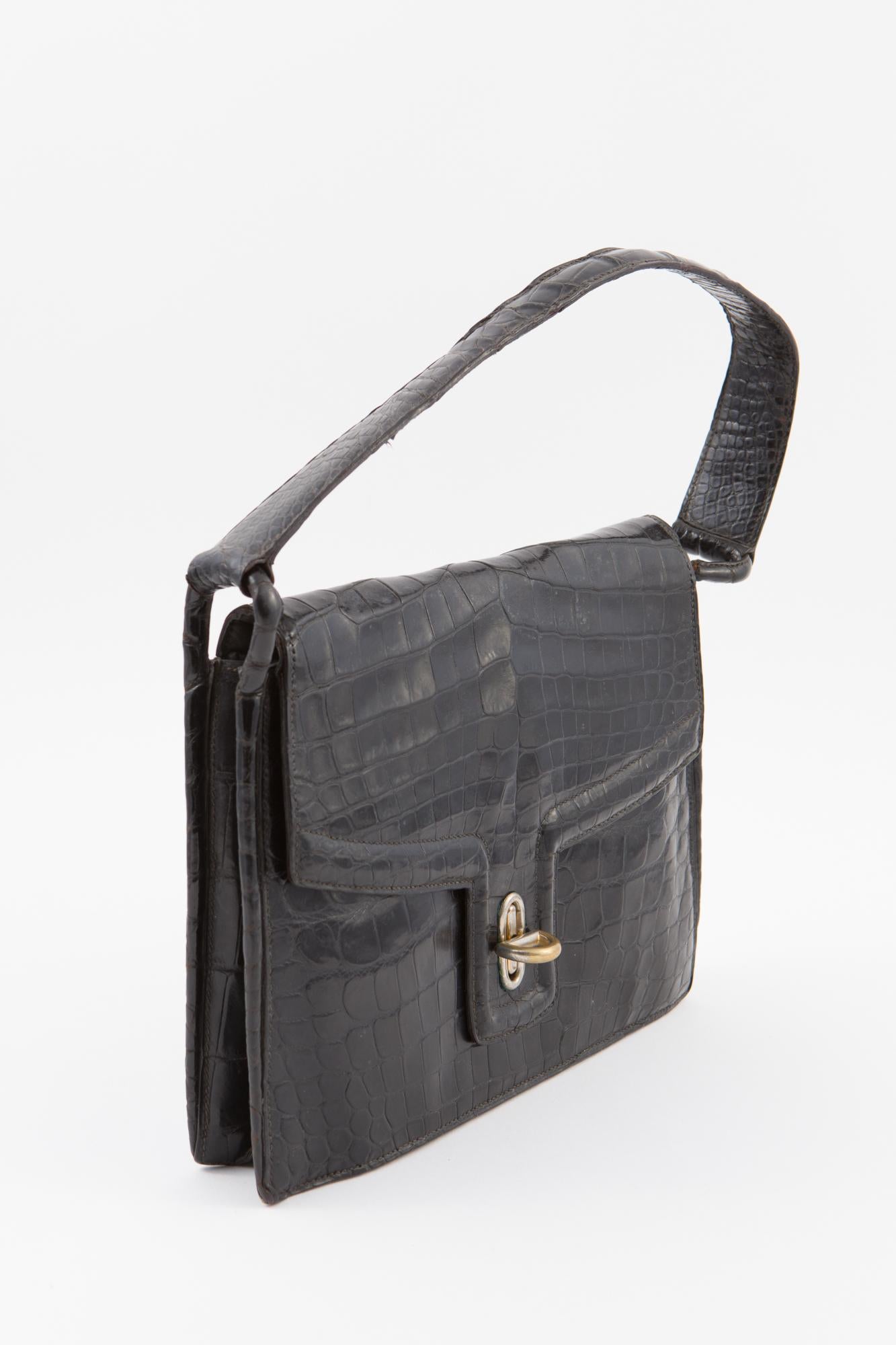Hermes Black Regain Hand Bag, 1945s  In Good Condition In Paris, FR