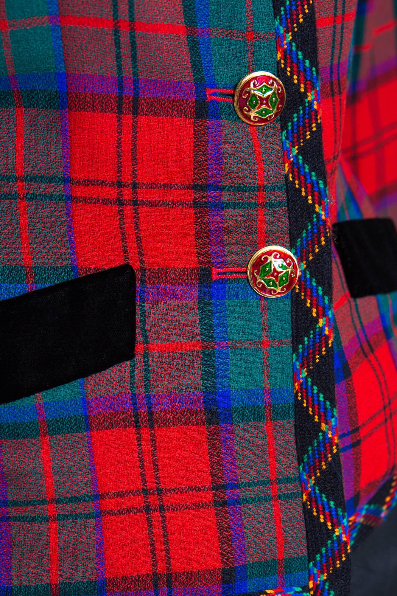 1994s Yves Saint Laurent Collector Red and Green Wool Tartan Jacket 1