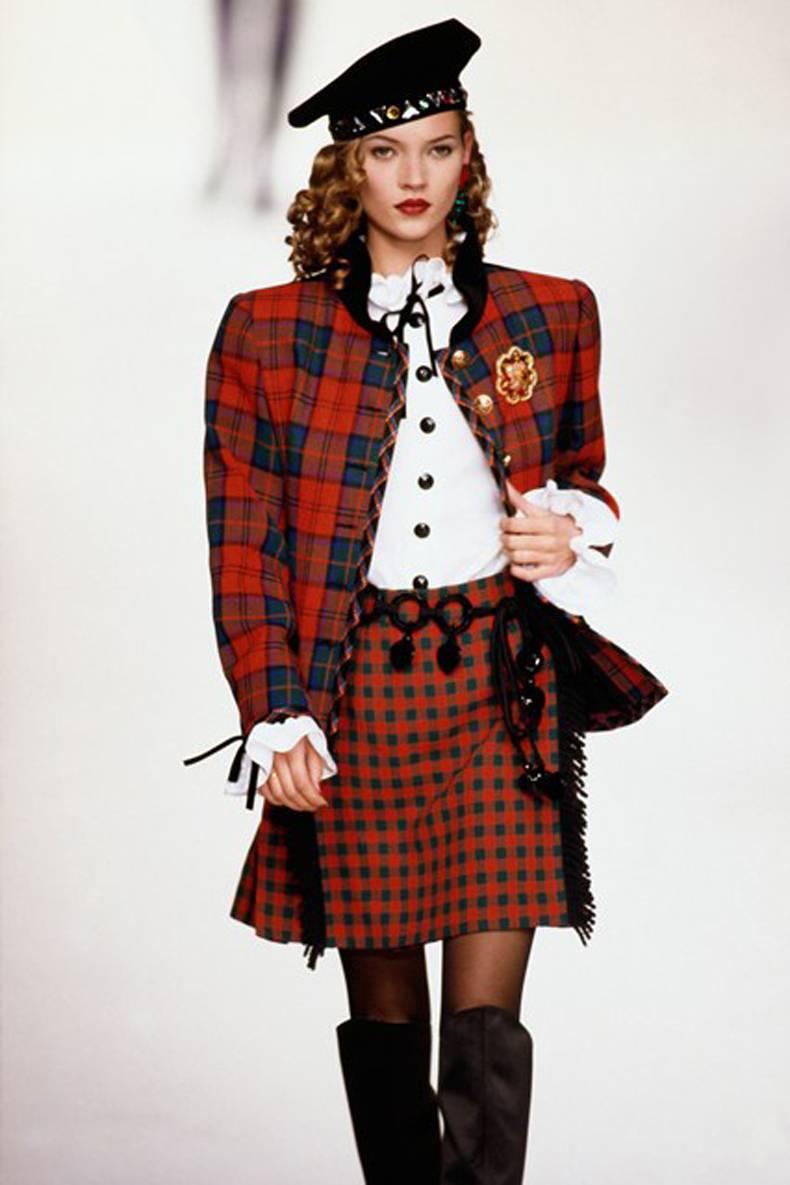 1994s Yves Saint Laurent Collector Red and Green Wool Tartan Jacket 3