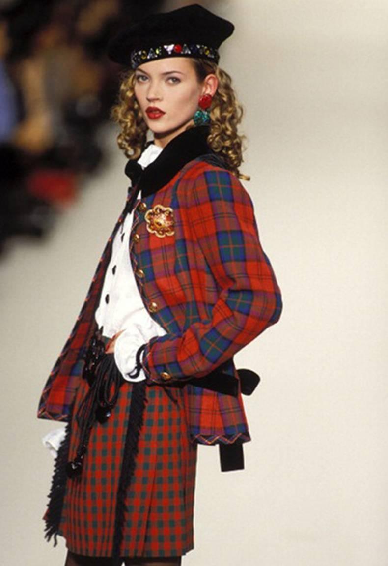 1994s Yves Saint Laurent Collector Red and Green Wool Tartan Jacket 4