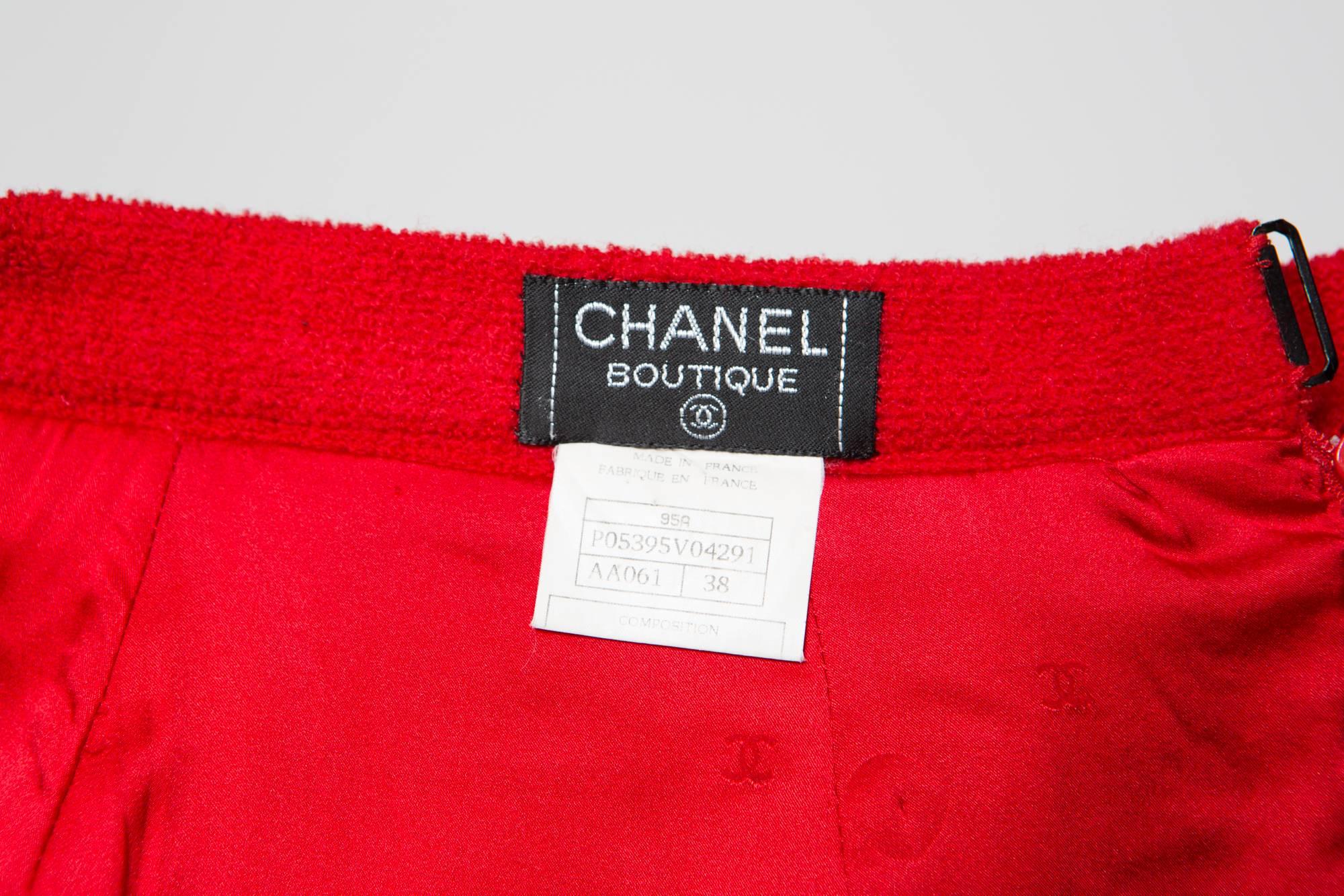 1990s Chanel Iconic Red Boucle Skirt Suit 4