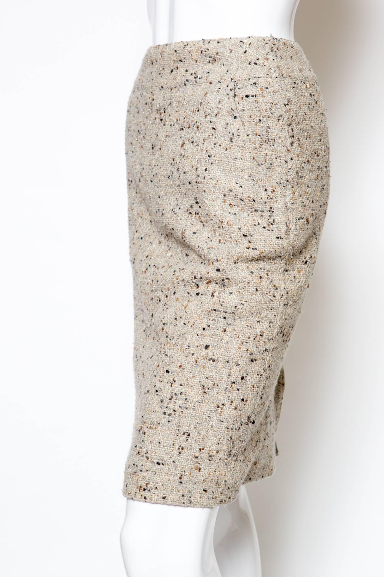 Beige  Chanel Camel Tweed and Lurex Skirt