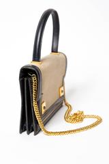 1960s Vintage Hermes Piano Bag  Bi-Color Navy Box Leather and Beige Toile