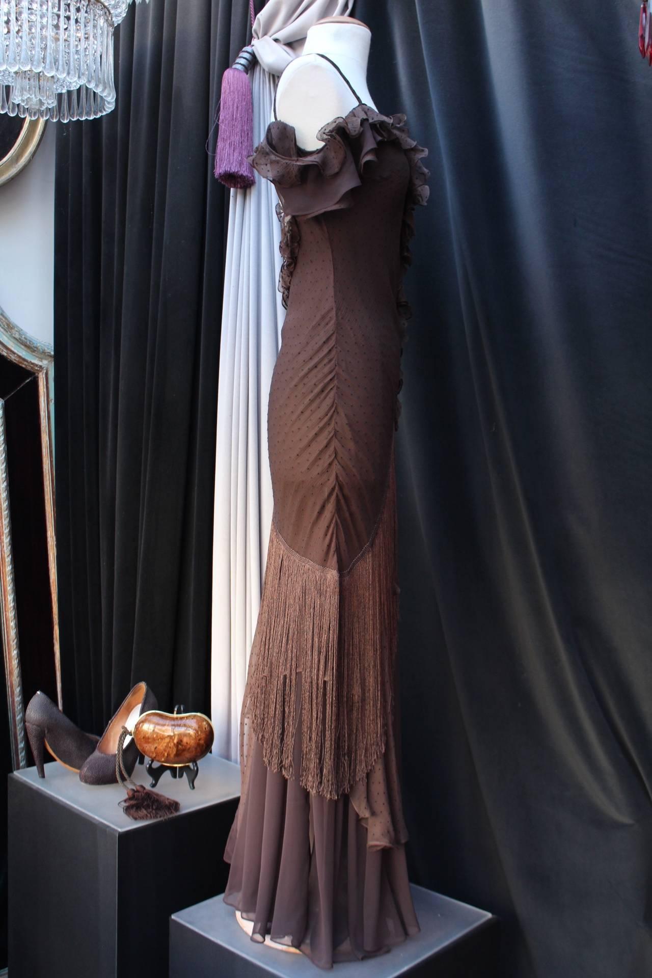 Women's 2000s Christian Dior Brown Silk Muslin Evening Dress