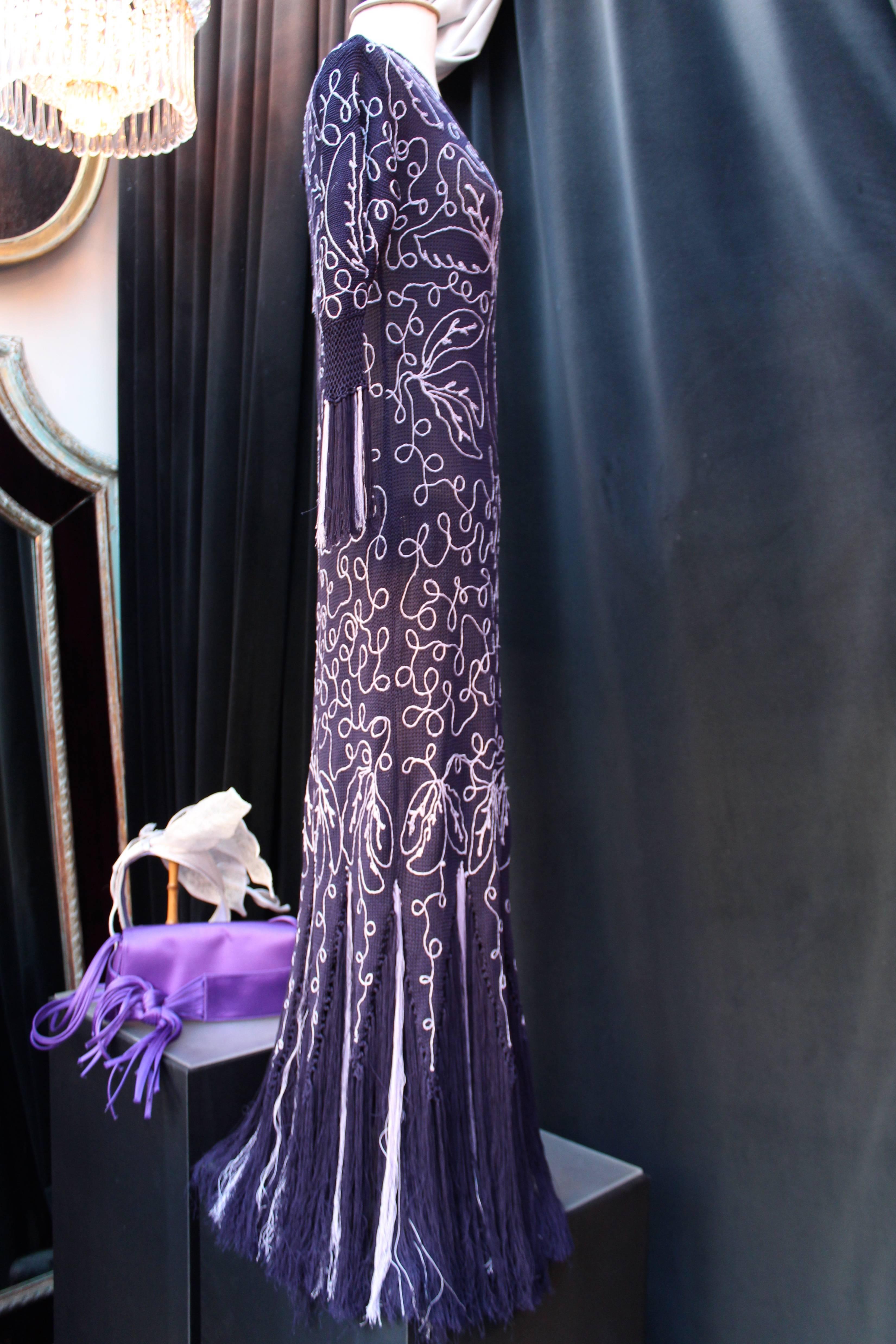 2000s John Galliano Purple Long Knitting Dress In Good Condition For Sale In Paris, FR