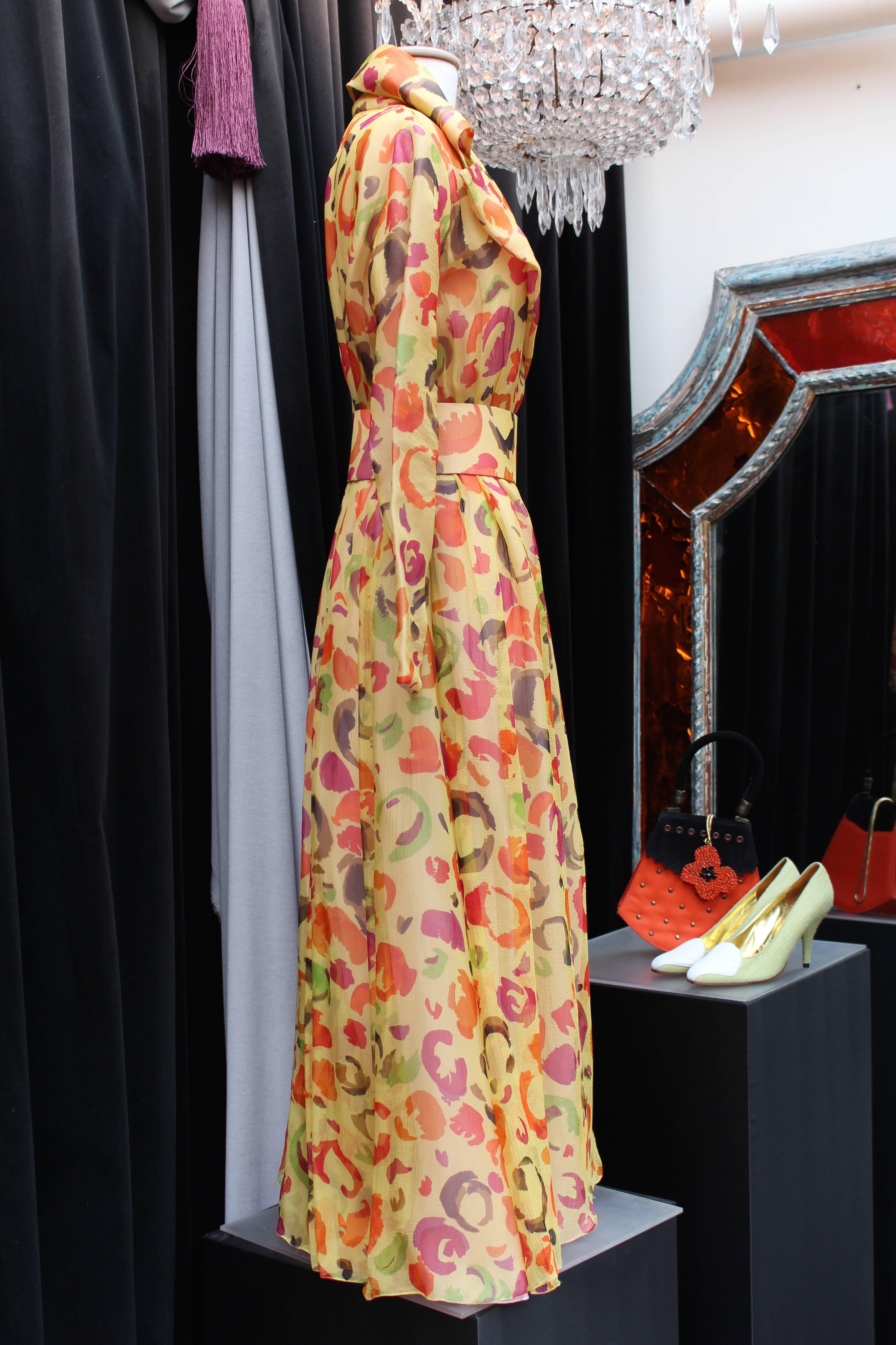 1970s Ted Lapidus Printed Silk Muslin Wrap Dress In Good Condition For Sale In Paris, FR