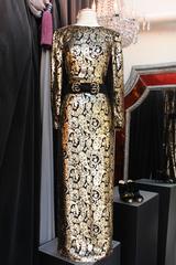 1980s Louis Feraud Black and Gold Long Evening Gown