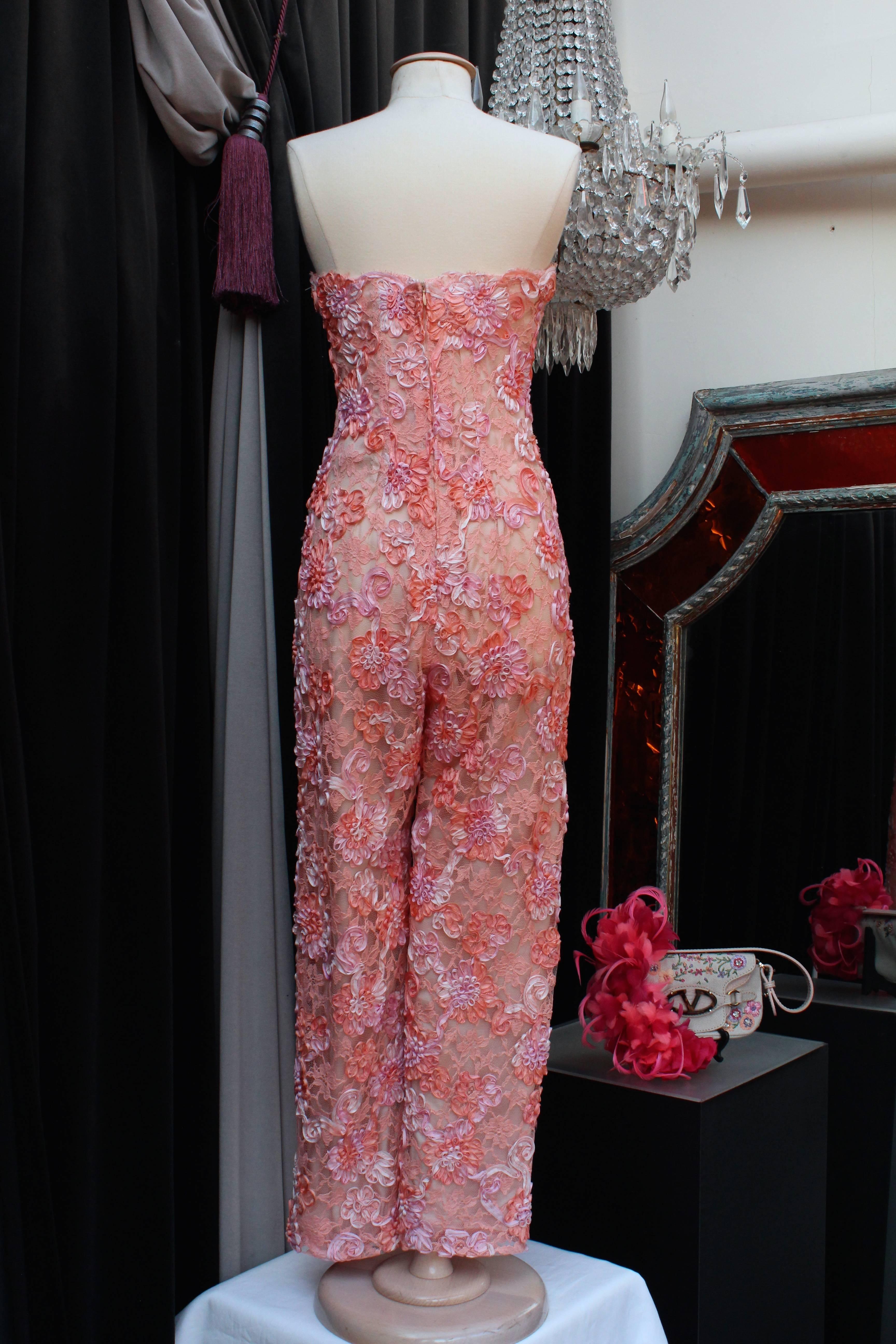 Pink Late 1980s Gres Coral-coloured Lace Jumpsuit