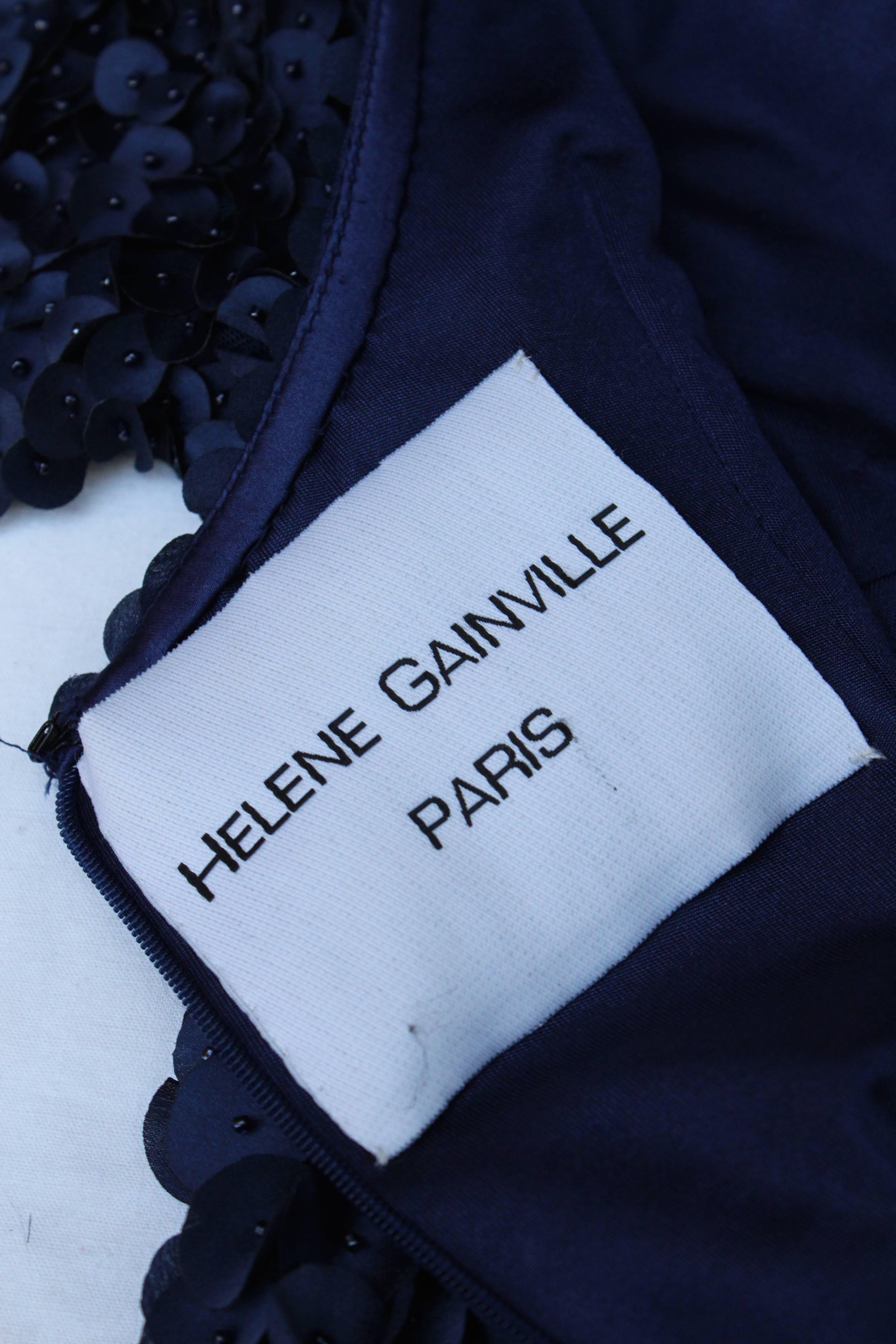 2010s Helene Gainville Paris Dark Blue Silk Petals Evening Gown 5