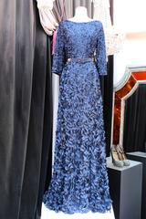 2010s Helene Gainville Paris Dark Blue Silk Petals Evening Gown