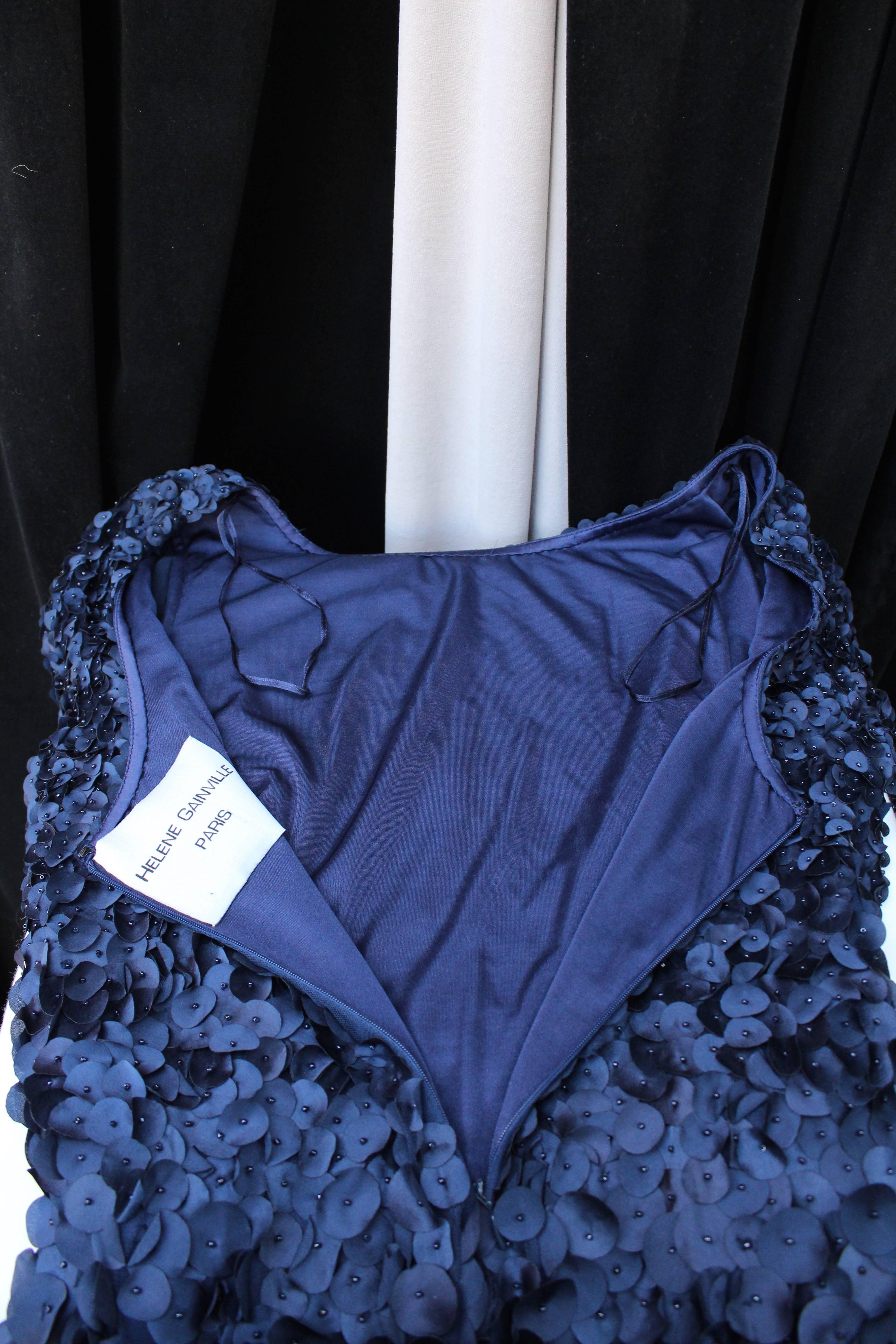 2010s Helene Gainville Paris Dark Blue Silk Petals Evening Gown 6