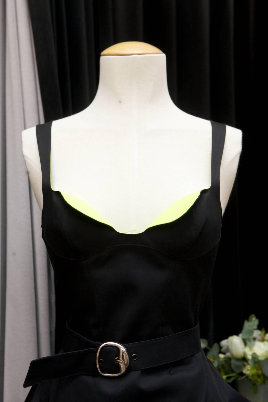 1990s Thierry Mugler Black and Green Dress 1