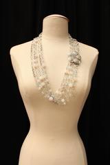 2007 Chanel Multistrands Silver Chain, White Beads and Flower Necklace