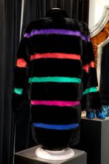 1980s Yves Saint Laurent Coat in Black Fur and Stripes of Multicolored Suede