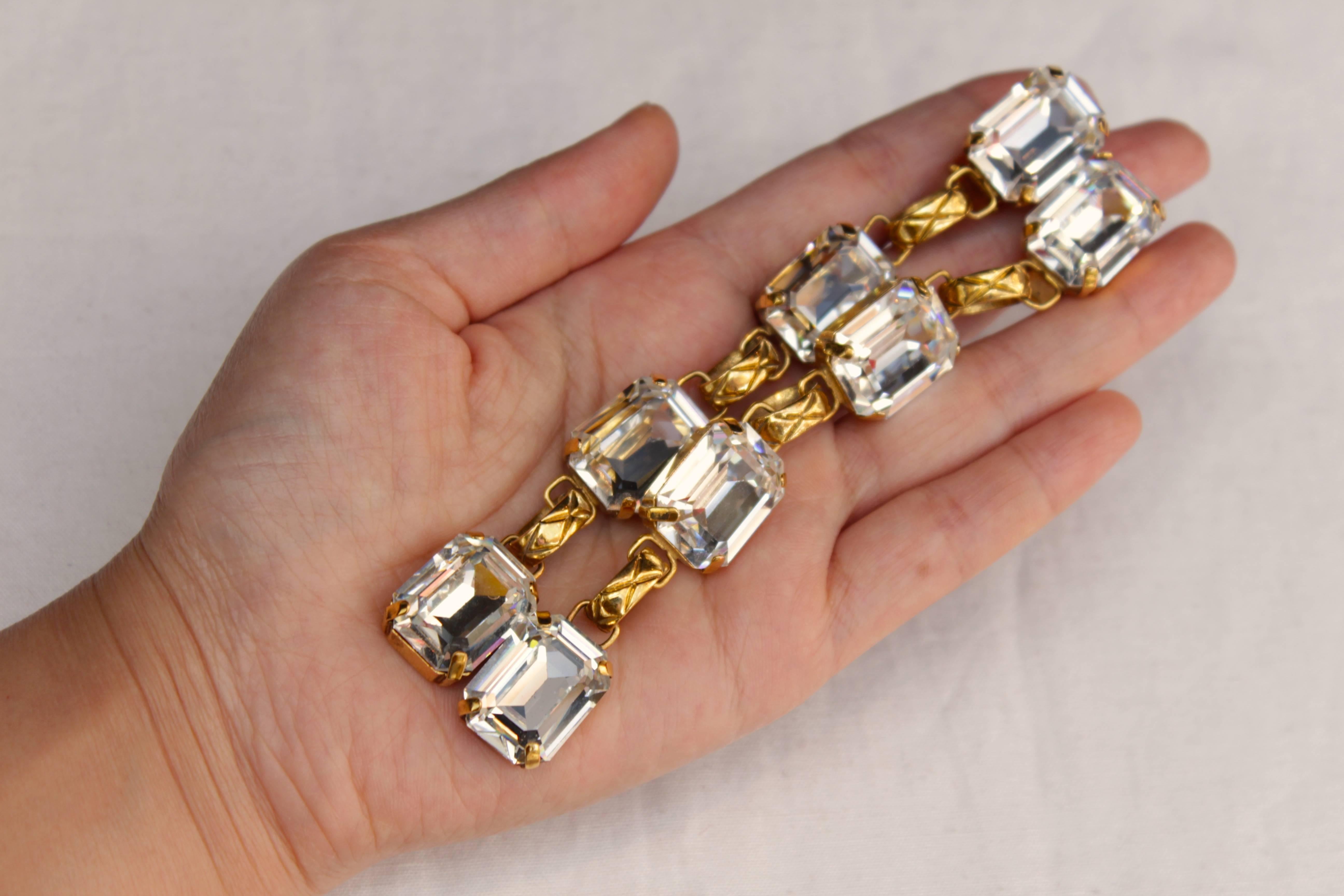 Early 1990s Chanel Pendant Clip on Earrings in Gilt and Crystals 1