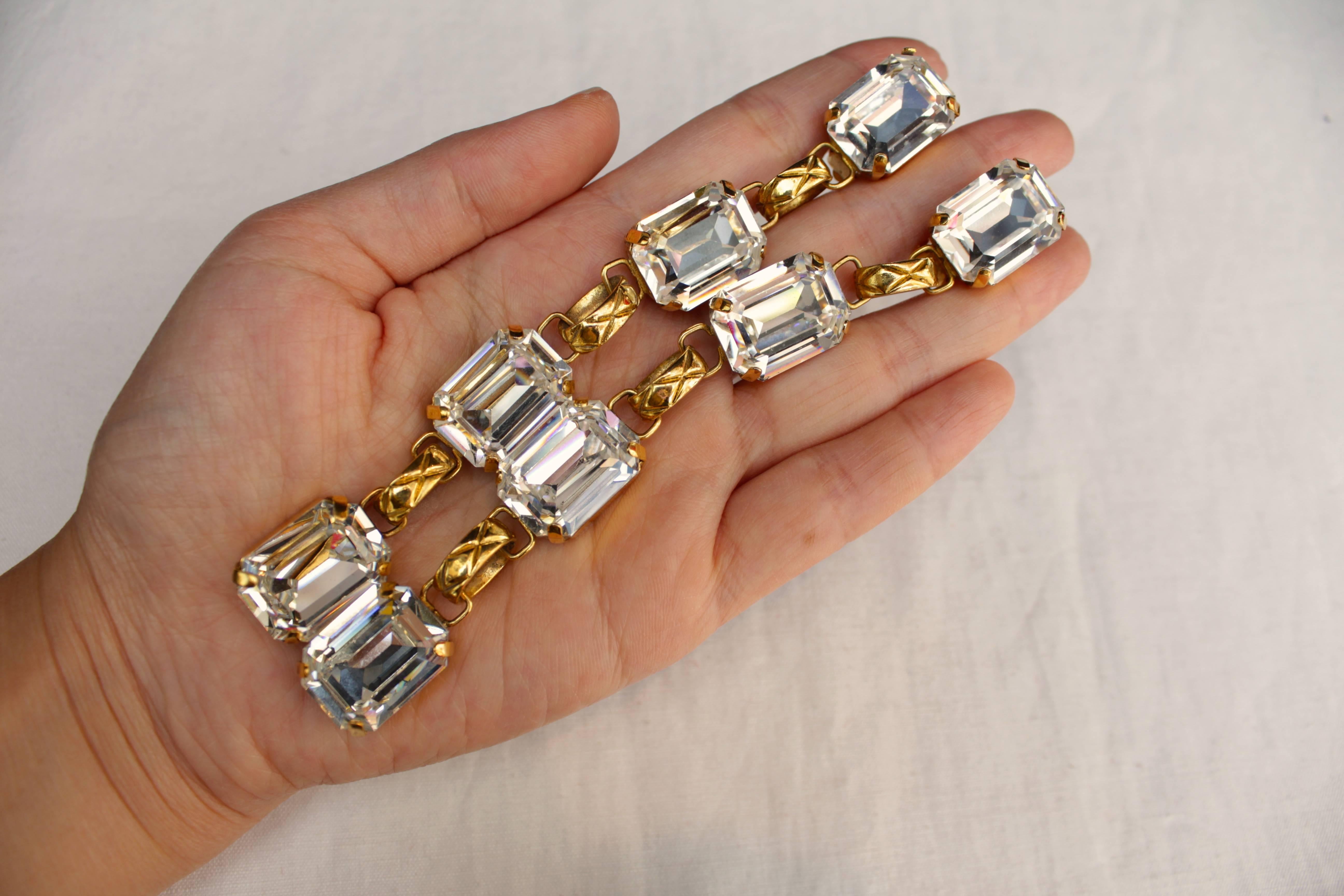 Women's Early 1990s Chanel Pendant Clip on Earrings in Gilt and Crystals