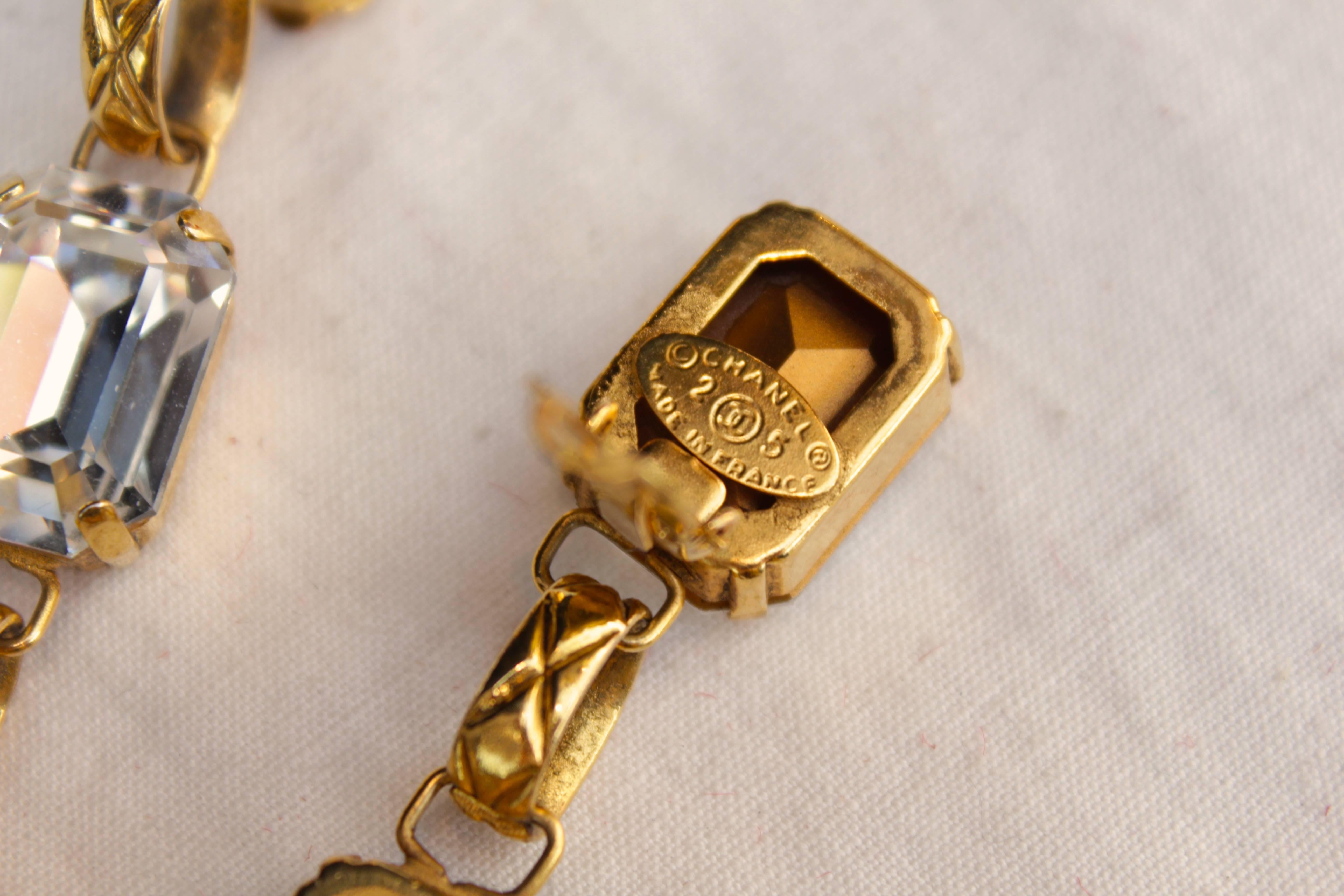 Early 1990s Chanel Pendant Clip on Earrings in Gilt and Crystals 2