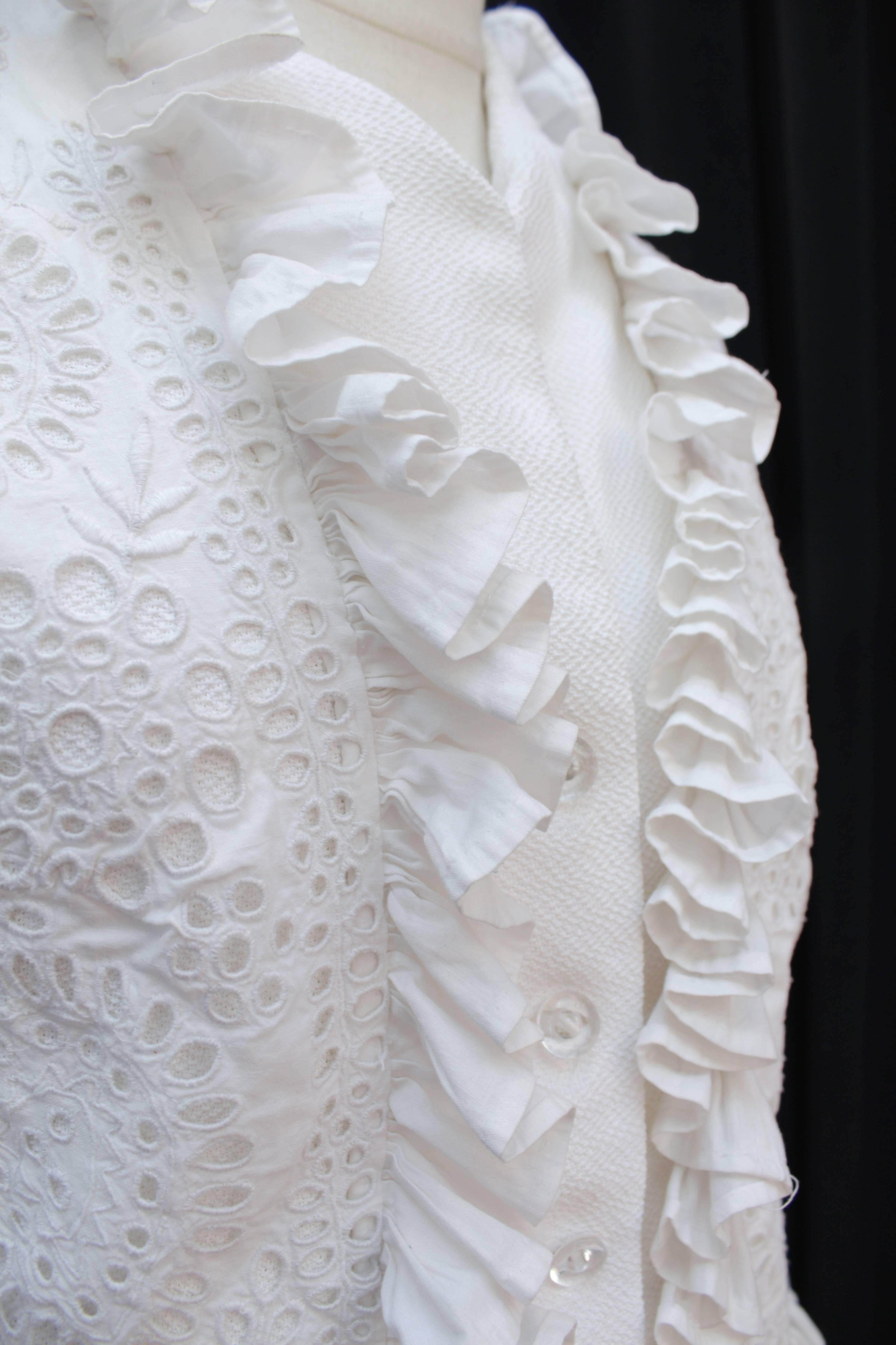 1990s Maxime Jouberthon White Lace and Cotton Jacket For Sale 1