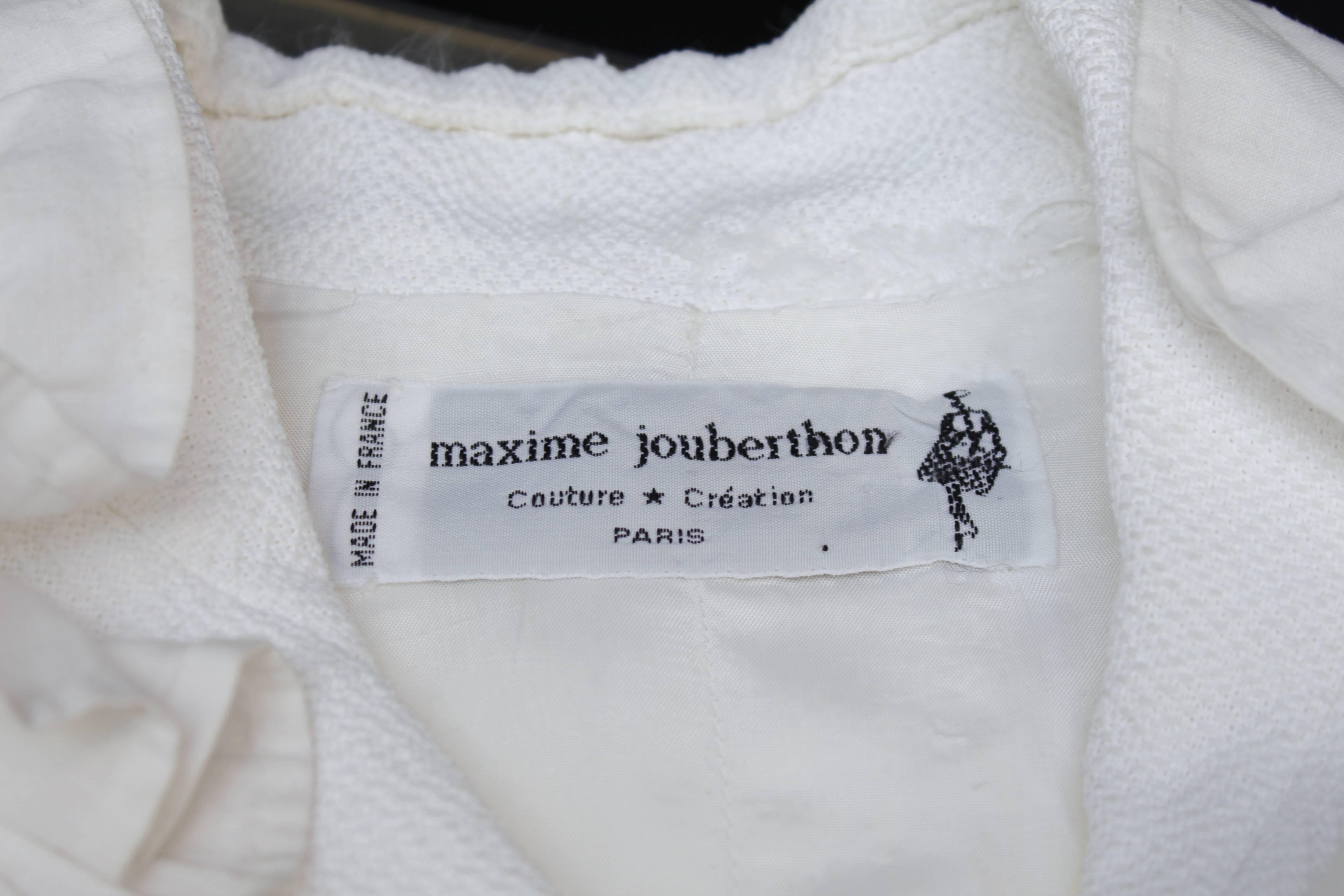 1990s Maxime Jouberthon White Lace and Cotton Jacket For Sale 5