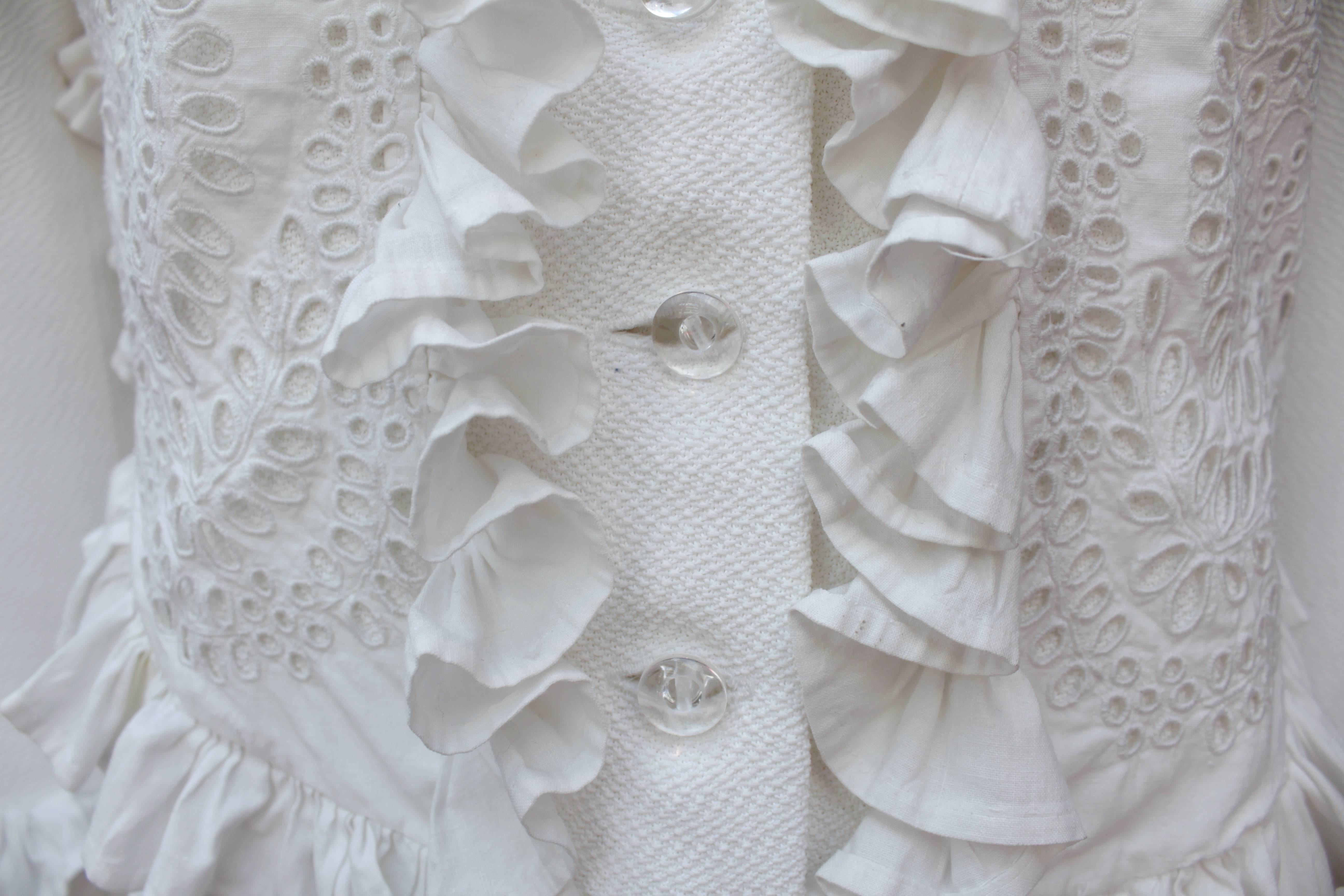1990s Maxime Jouberthon White Lace and Cotton Jacket For Sale 4