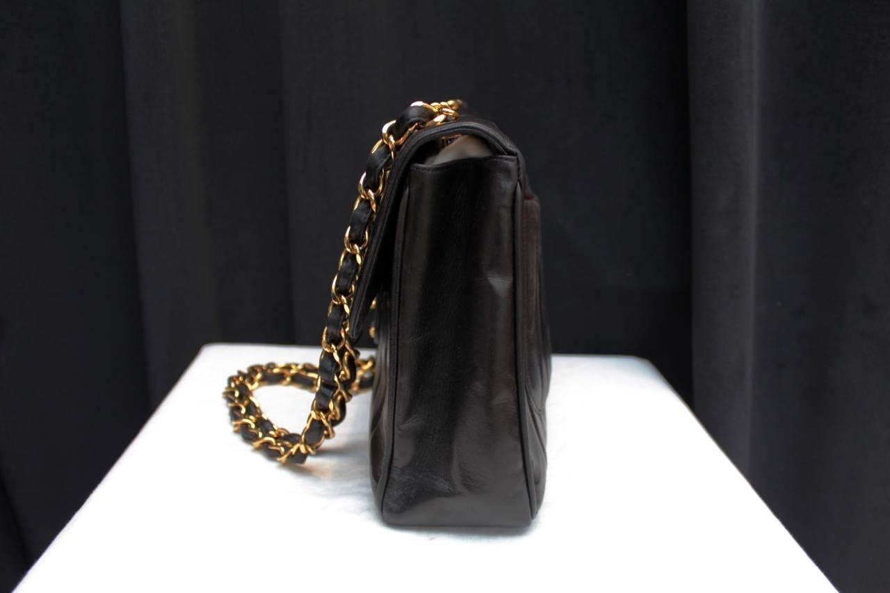 1990s Chanel Black Leather Double Handle Bag In Excellent Condition In Paris, FR