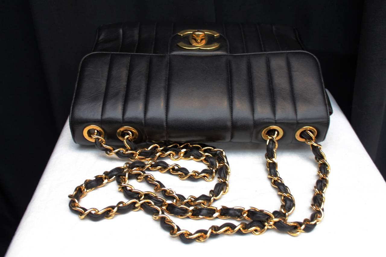 1990s Chanel Black Leather Double Handle Bag 2