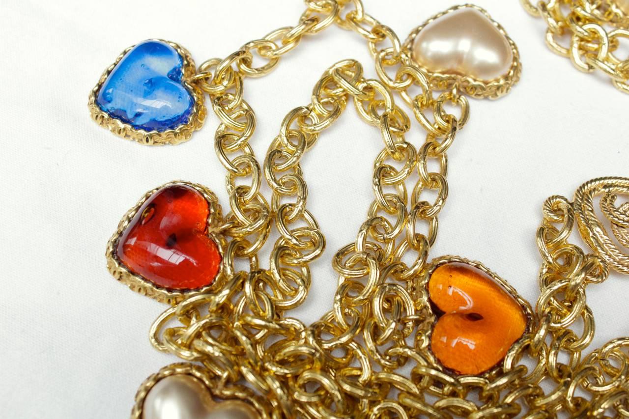 Women's Early 1990s Chanel Colored Glass Hearts Necklace