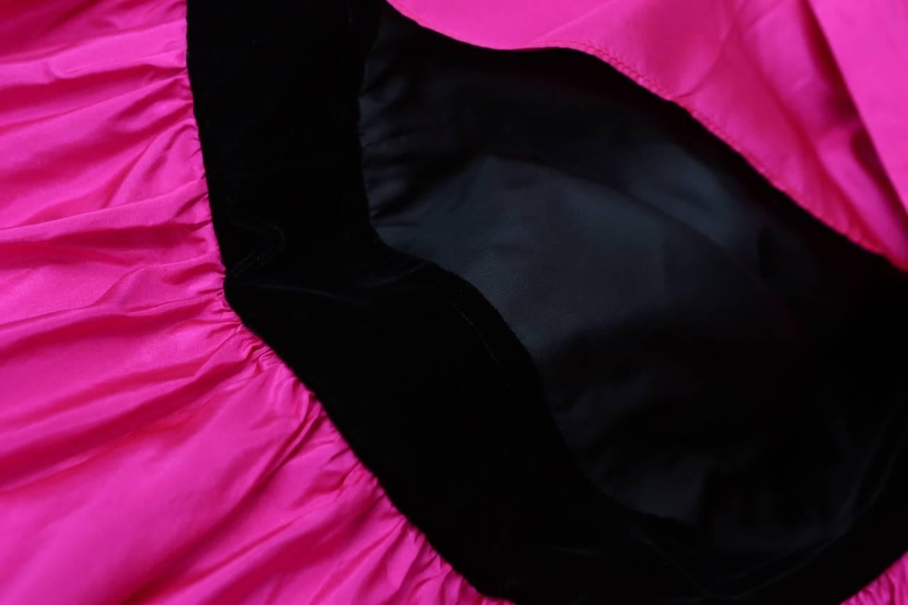 1980s Yves Saint Laurent Wrapping Dress in Black Velvet and Pink Ruffles 5
